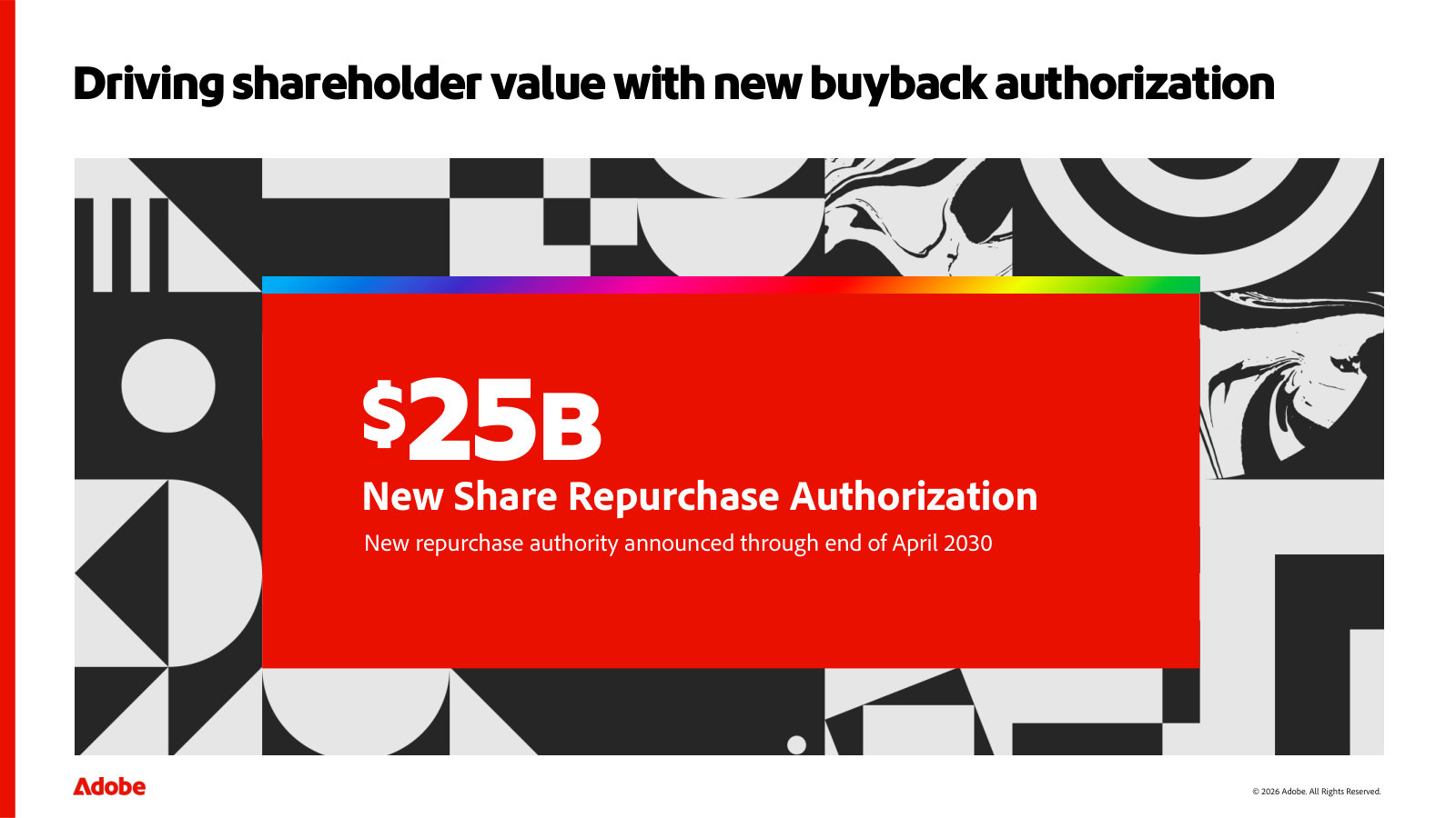 Capital return: the new $25B share-repurchase authorization running through April 2030.